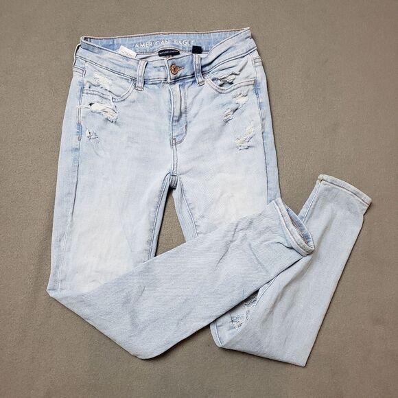 American Eagle next level Stretch Size 0 regular Hi-Rise distressed Jegging - Picture 7 of 16